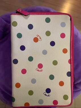 Coach Cream Polka Dot Zip-Around Tablet Case with Hot Pink Trim